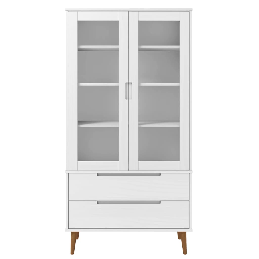 vidaXL Mueble vitrina MOLDE madera maciza de pino blanco 90x35x175 cm