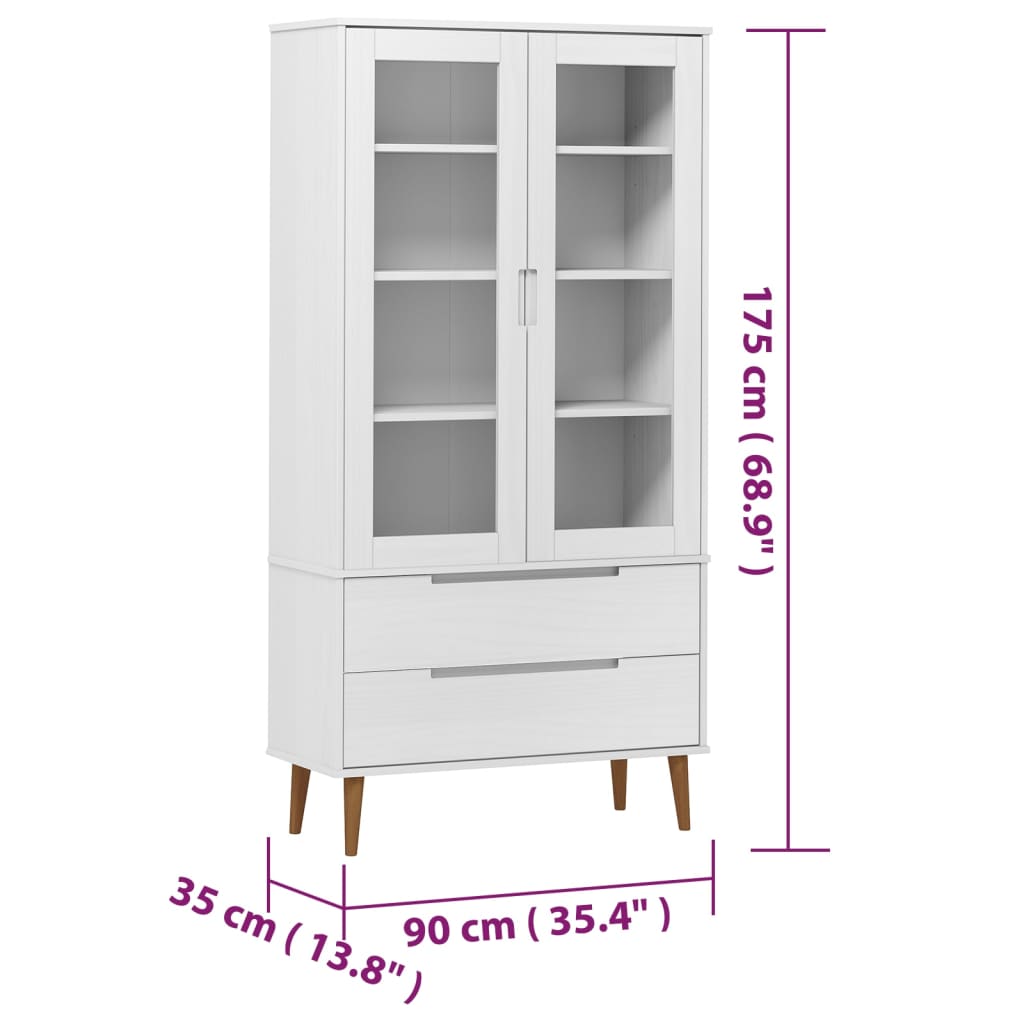 vidaXL Mueble vitrina MOLDE madera maciza de pino blanco 90x35x175 cm