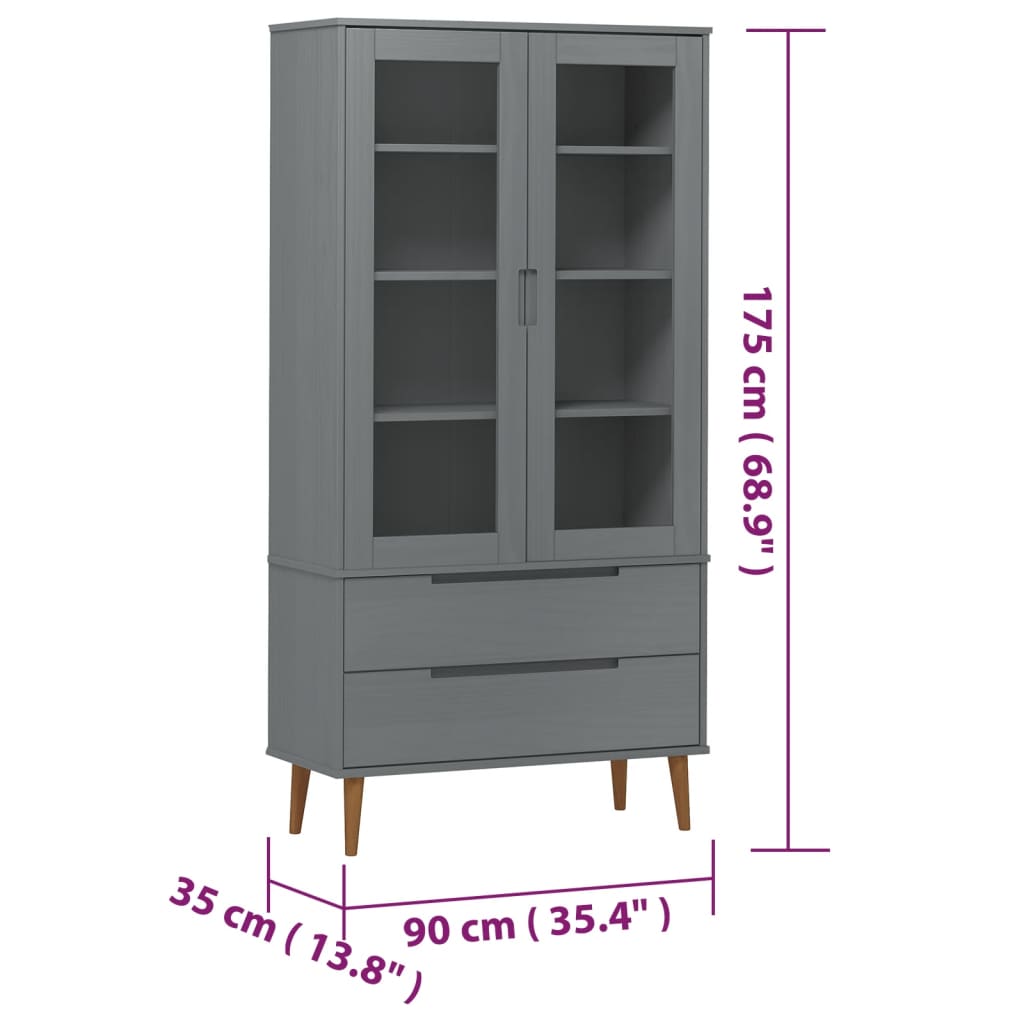 vidaXL Mueble vitrina MOLDE madera maciza de pino gris 90x35x175 cm