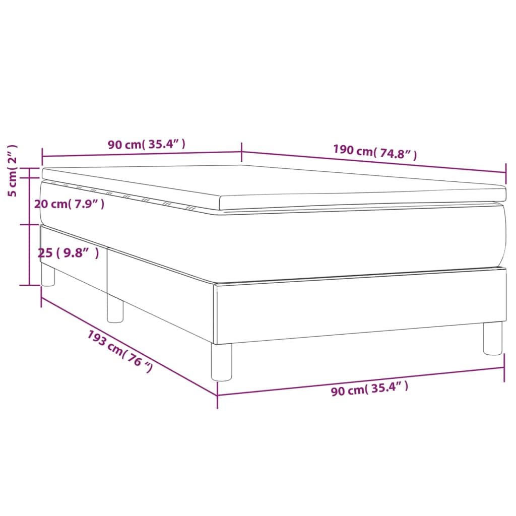 vidaXL Cama box spring con colchón tela marrón oscuro 90x190 cm