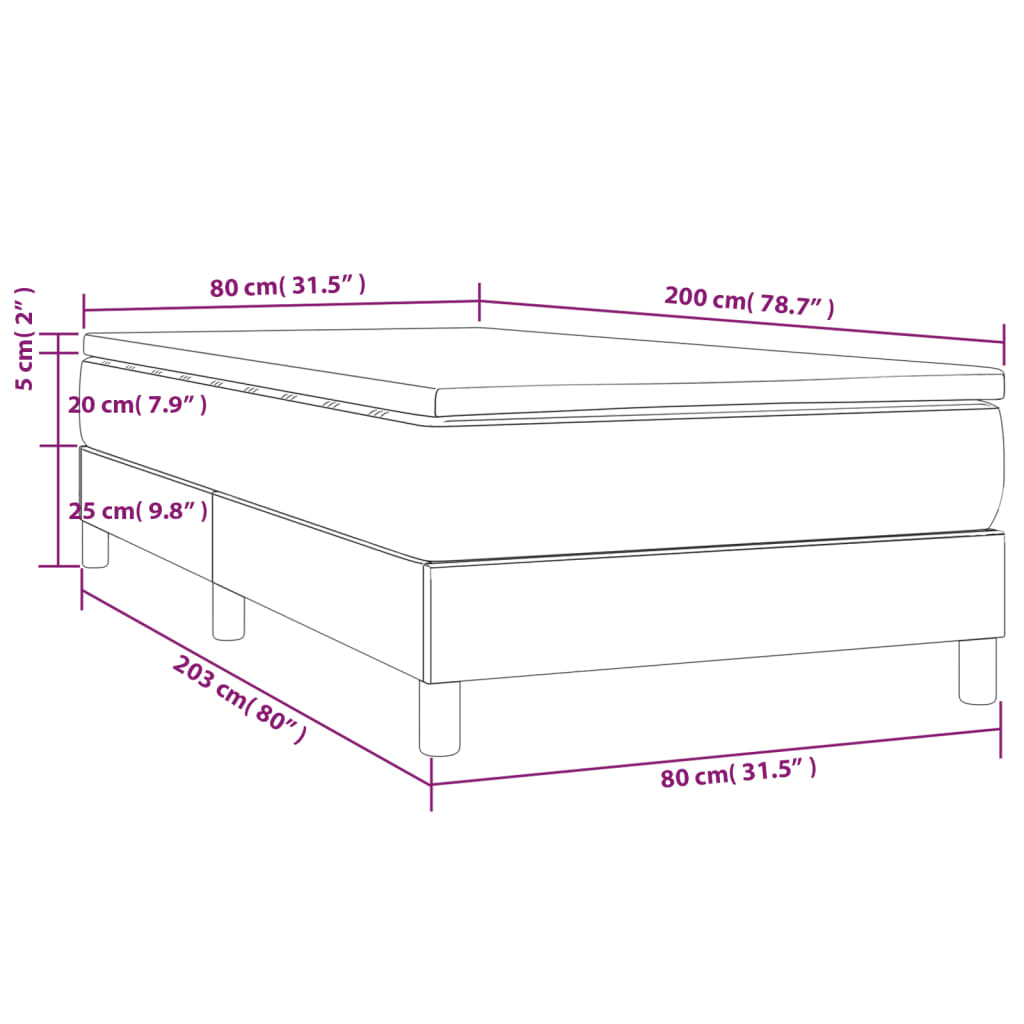 vidaXL Cama box spring con colchón tela gris taupe 80x200 cm