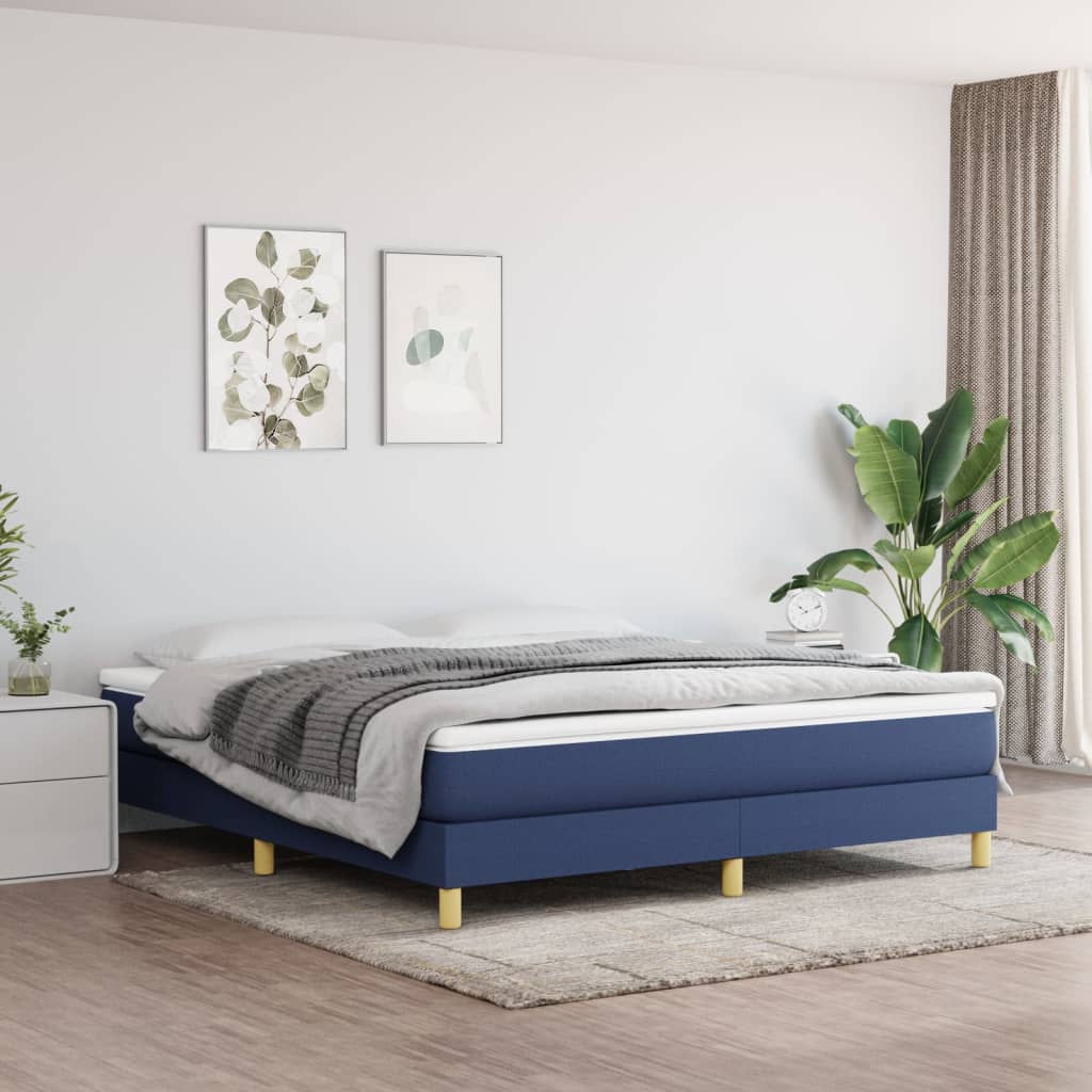 vidaXL Cama box spring con colchón tela azul 180x200 cm