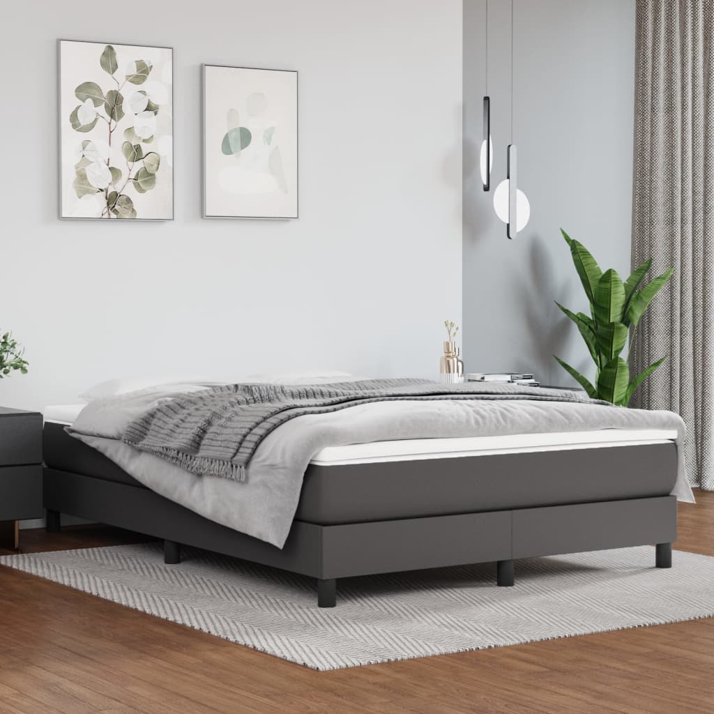 vidaXL Cama box spring con colchón cuero sintético gris 140x190 cm