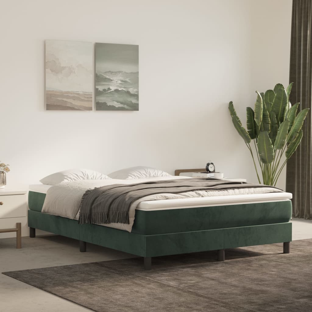 vidaXL Cama box spring con colchón terciopelo verde oscuro 140x190 cm