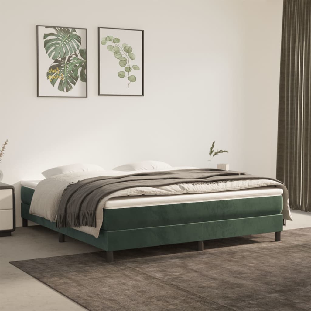 vidaXL Cama box spring con colchón terciopelo verde oscuro 160x200 cm