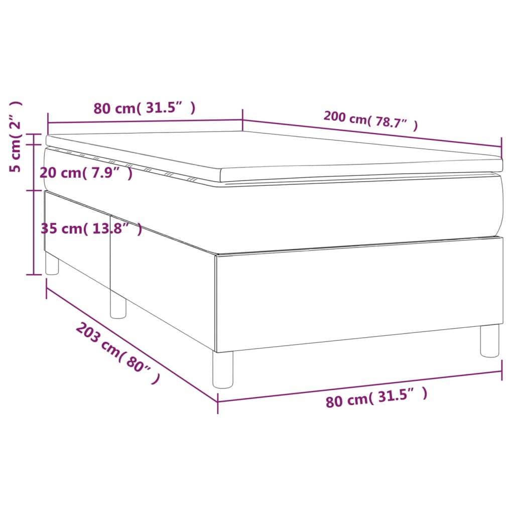 vidaXL Cama box spring con colchón tela gris taupe 80x200 cm