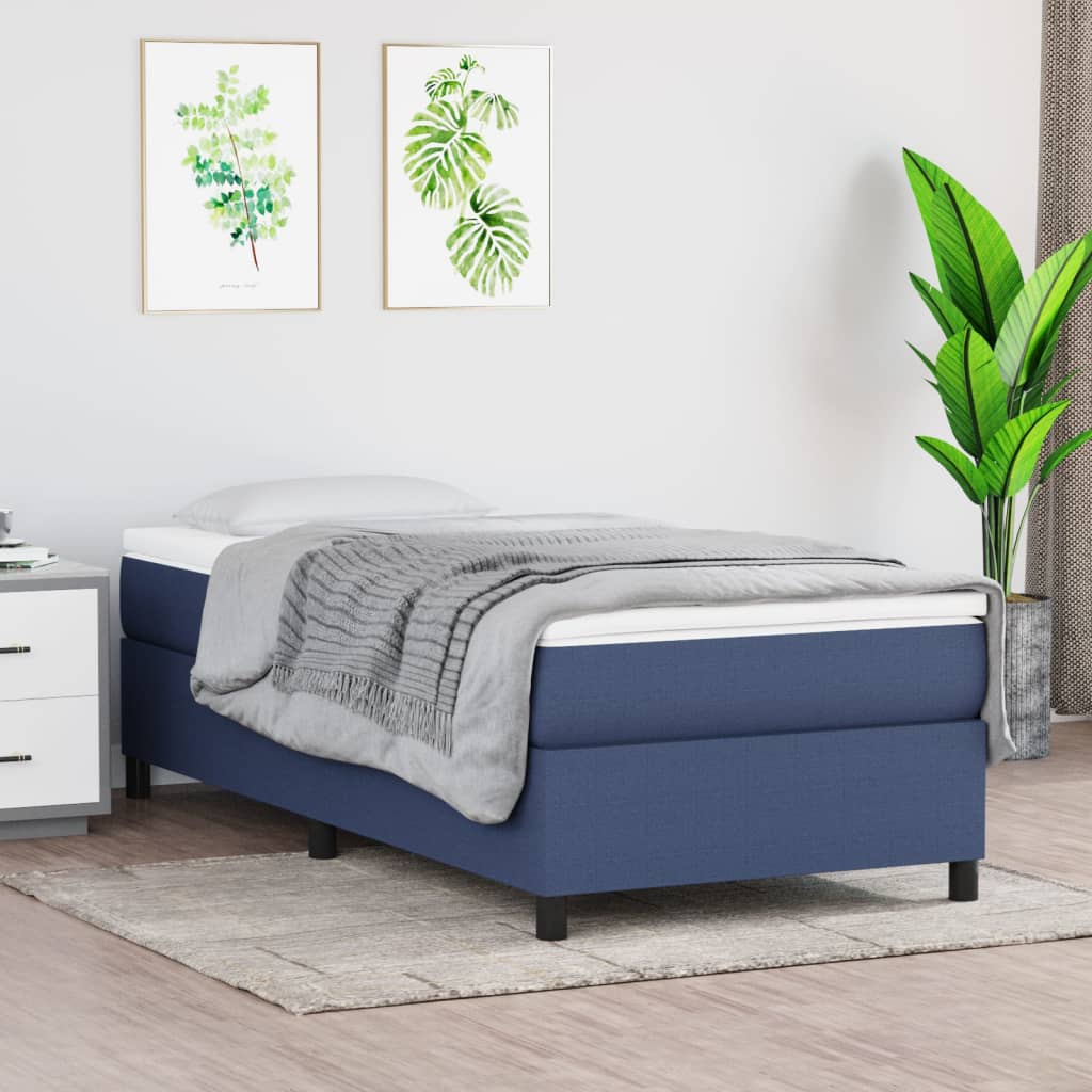 vidaXL Cama box spring con colchón tela azul 90x190 cm