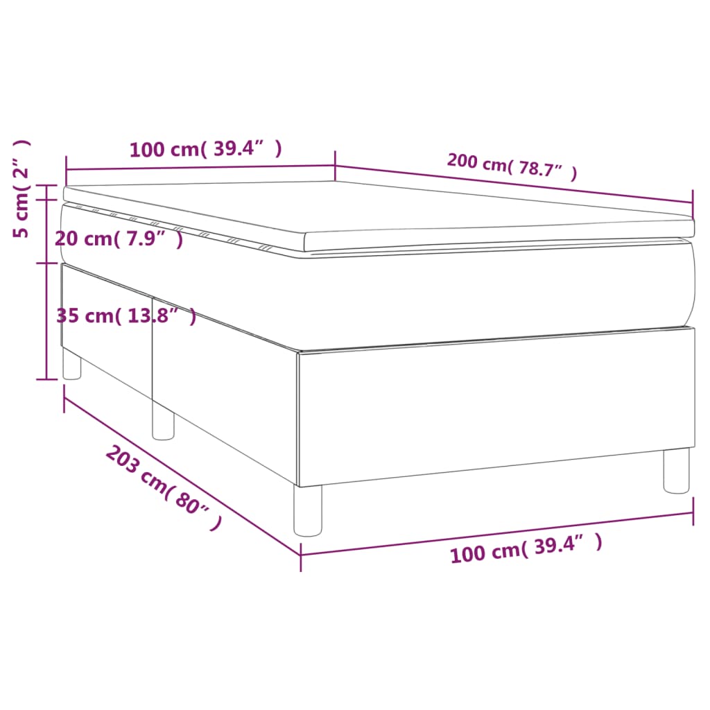 vidaXL Cama box spring con colchón tela marrón oscuro 100x200 cm