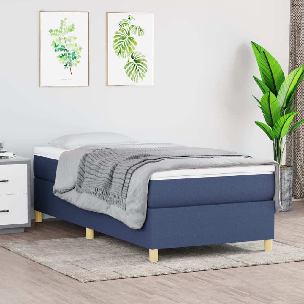 vidaXL Cama box spring con colchón tela azul 90x190 cm