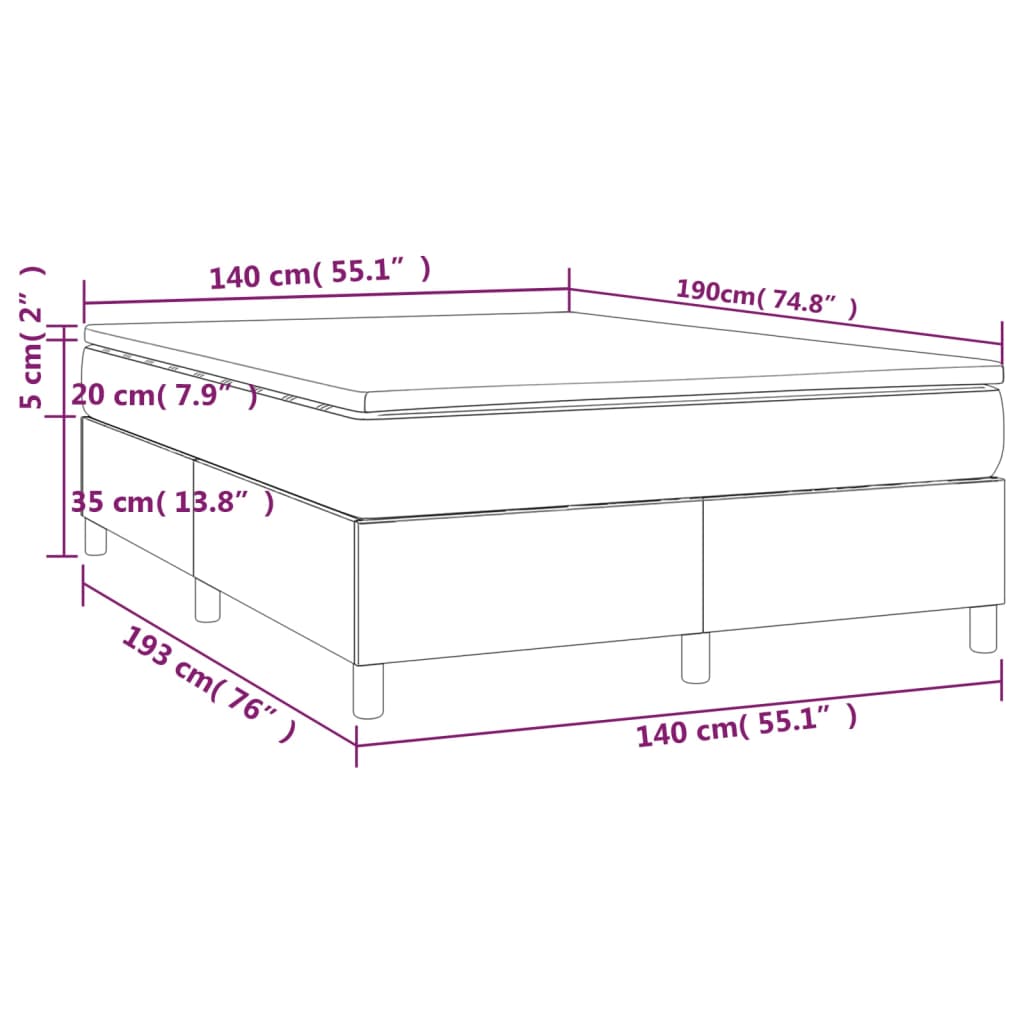 vidaXL Cama box spring con colchón terciopelo verde oscuro 140x190 cm