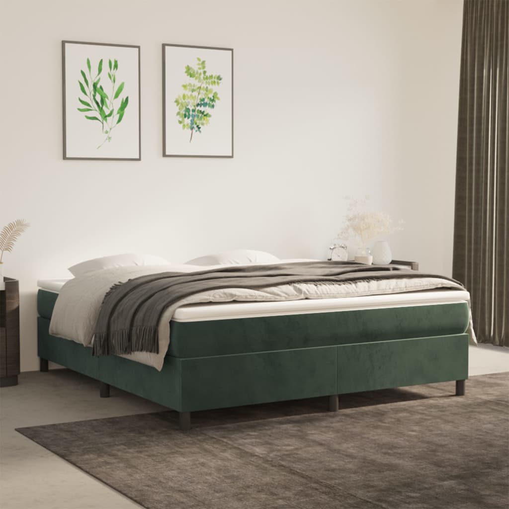 vidaXL Cama box spring con colchón terciopelo verde oscuro 160x200 cm