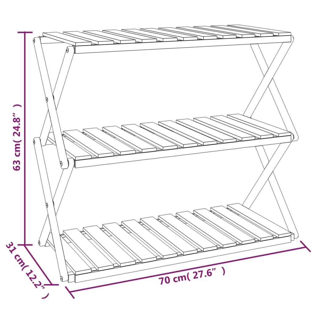 vidaXL Estantería plegable 3 alturas madera acacia marrón 70x31x63 cm