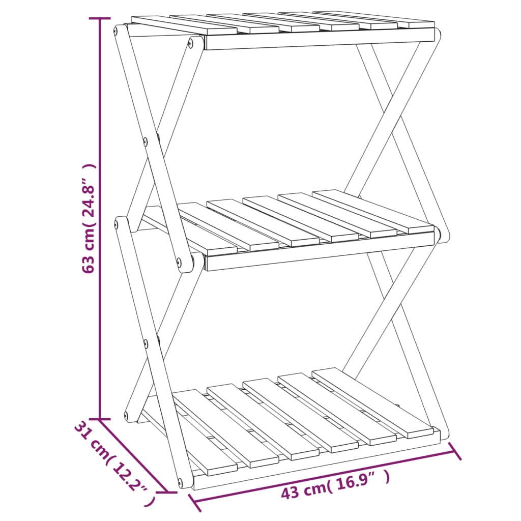 vidaXL Estantería plegable 3 alturas madera acacia marrón 43x31x63 cm