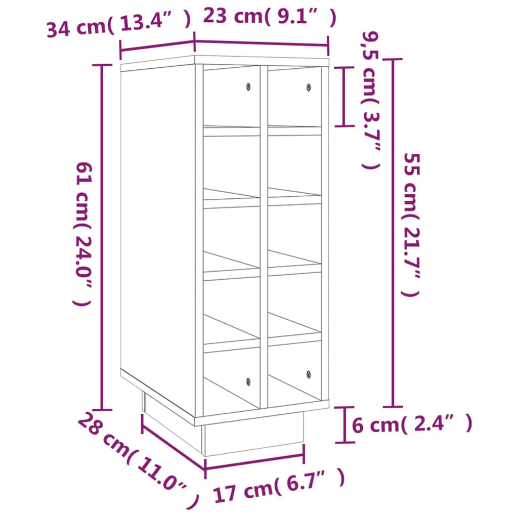 vidaXL Botellero madera maciza de pino 23x34x61 cm