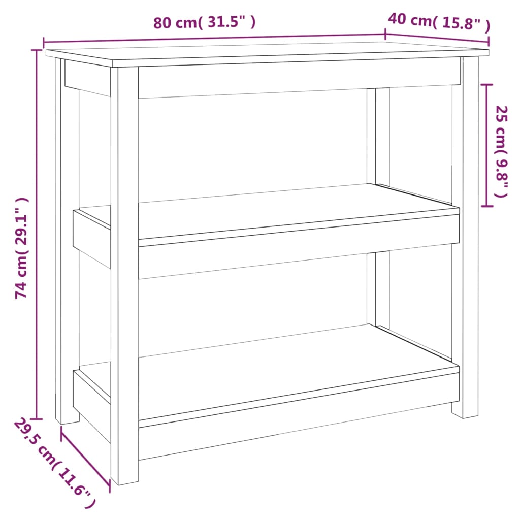 vidaXL Mesa consola madera maciza de pino 80x40x74 cm