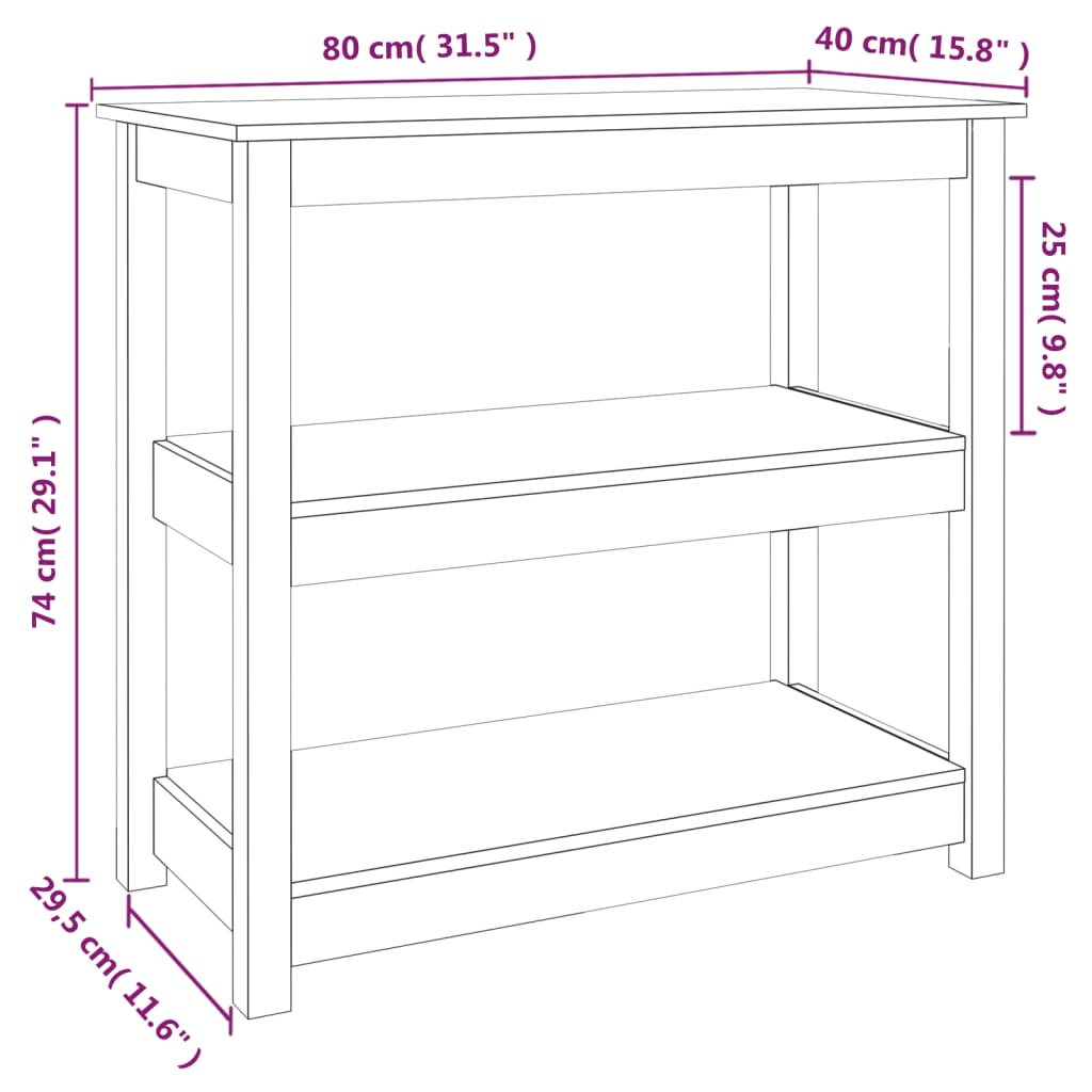 vidaXL Mesa consola de madera maciza de pino blanco 80x40x74 cm