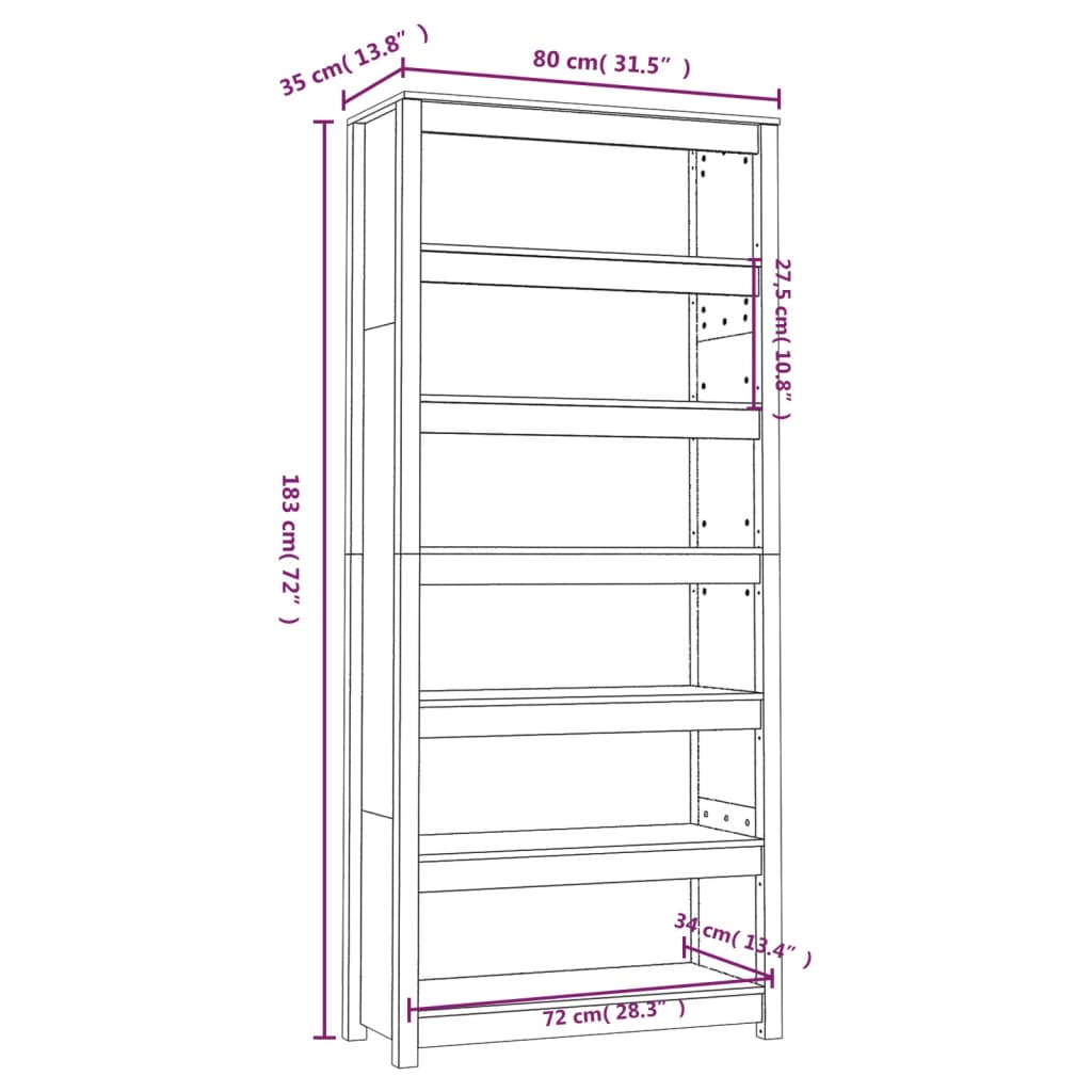 vidaXL Estantería madera maciza de pino 80x35x183 cm