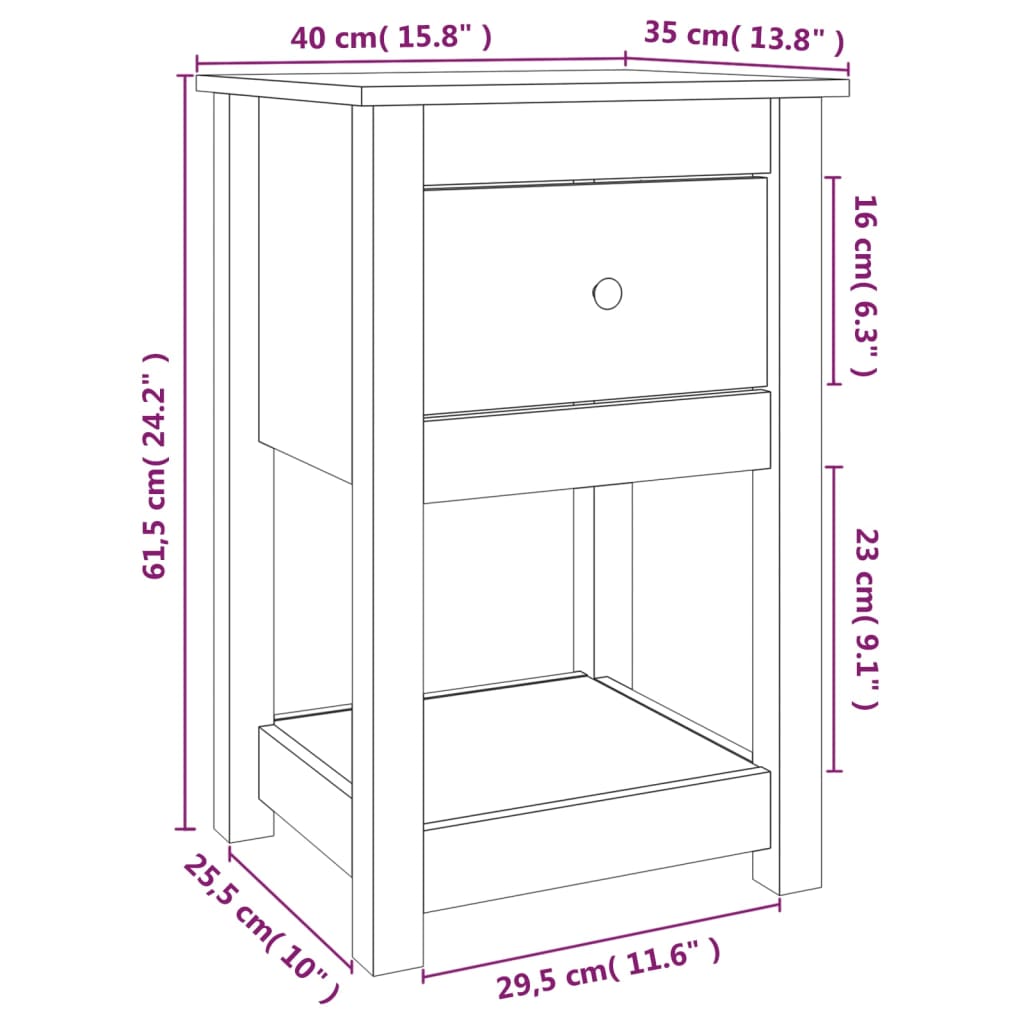 vidaXL Mesitas de noche 2 uds madera maciza de pino 40x35x61,5 cm