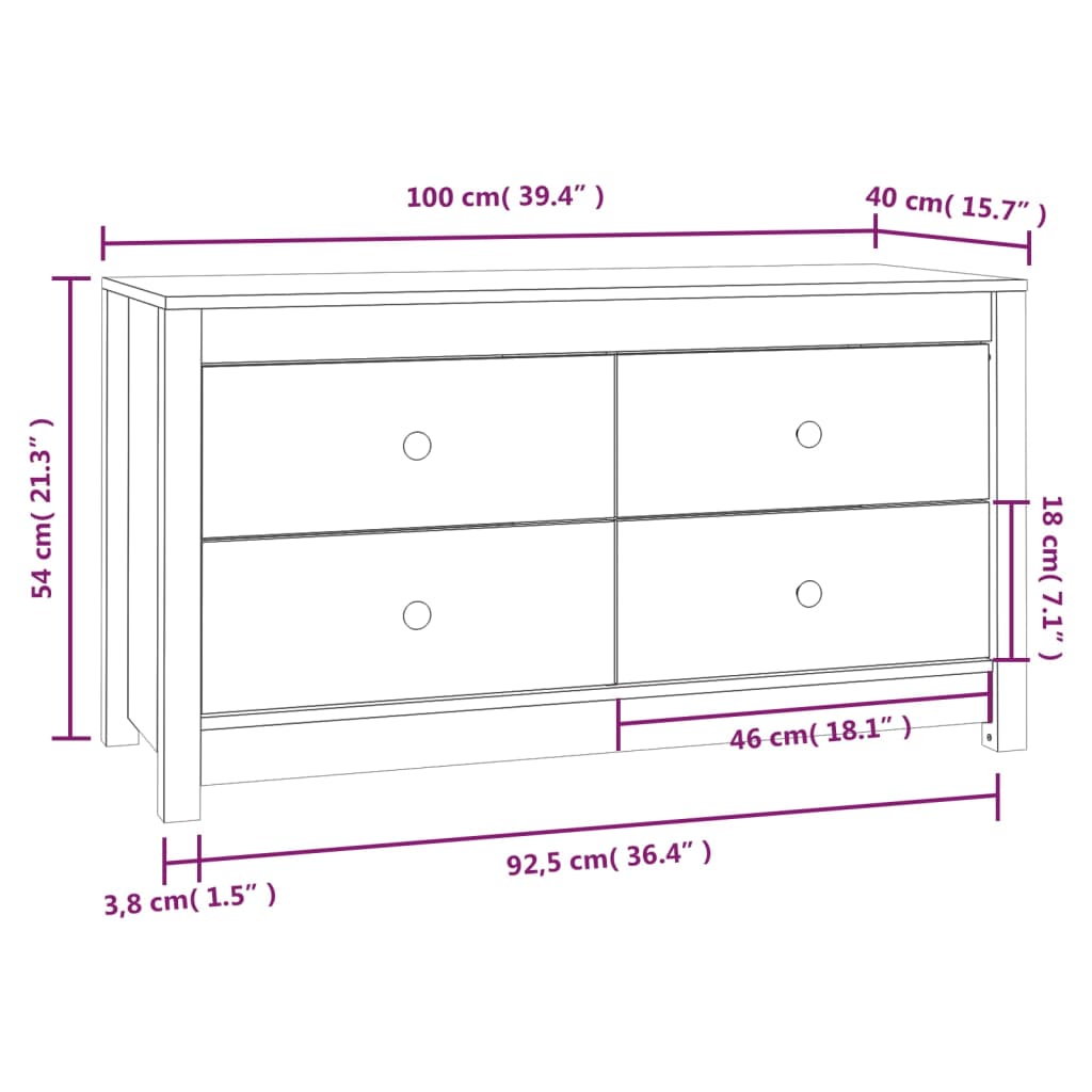 vidaXL Armario auxiliar de madera maciza de pino 100x40x54 cm