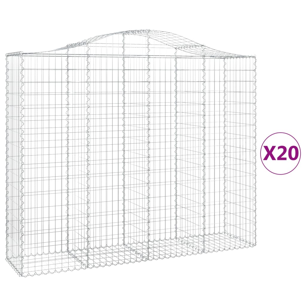 vidaXL Cestas gaviones 20 uds forma de arco hierro 200x50x160/180 cm