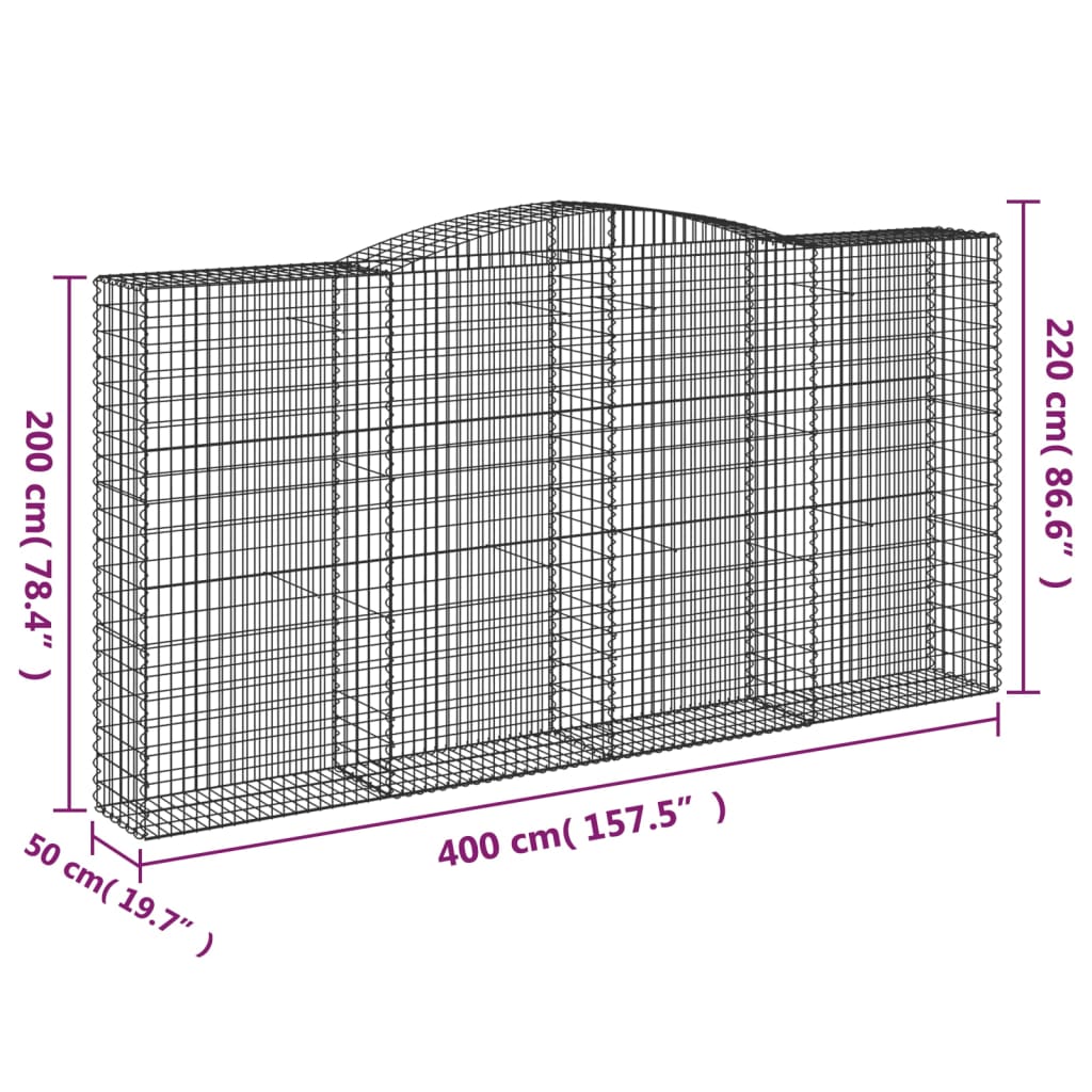 vidaXL Cestas de gaviones 20 uds forma de arco hierro 400x50x200/220cm