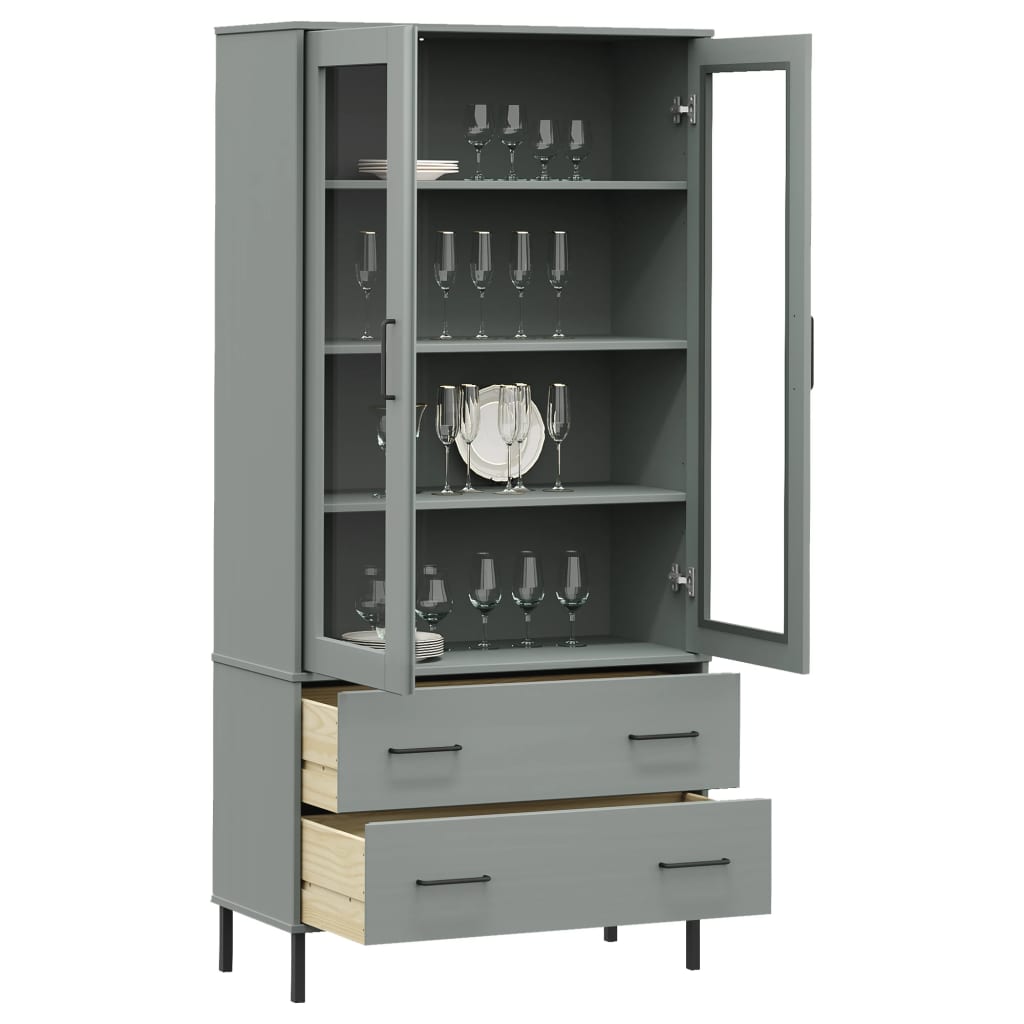 vidaXL Librería patas de metal OSLO madera maciza gris 85x35x172,5cm