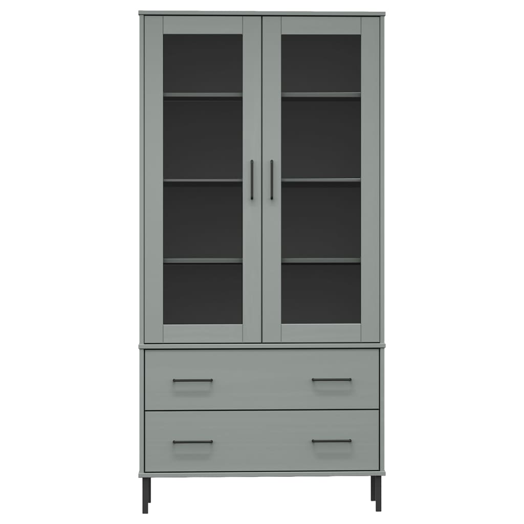 vidaXL Librería patas de metal OSLO madera maciza gris 85x35x172,5cm