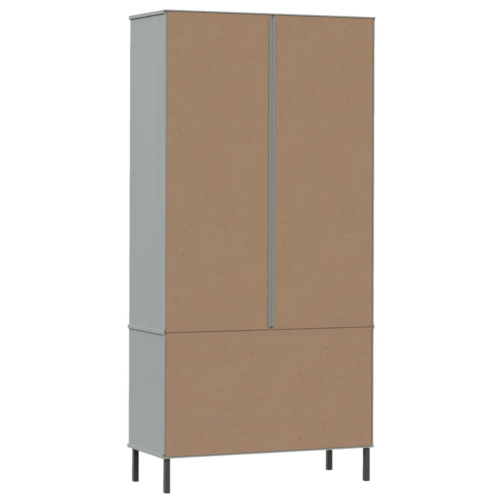 vidaXL Librería patas de metal OSLO madera maciza gris 85x35x172,5cm