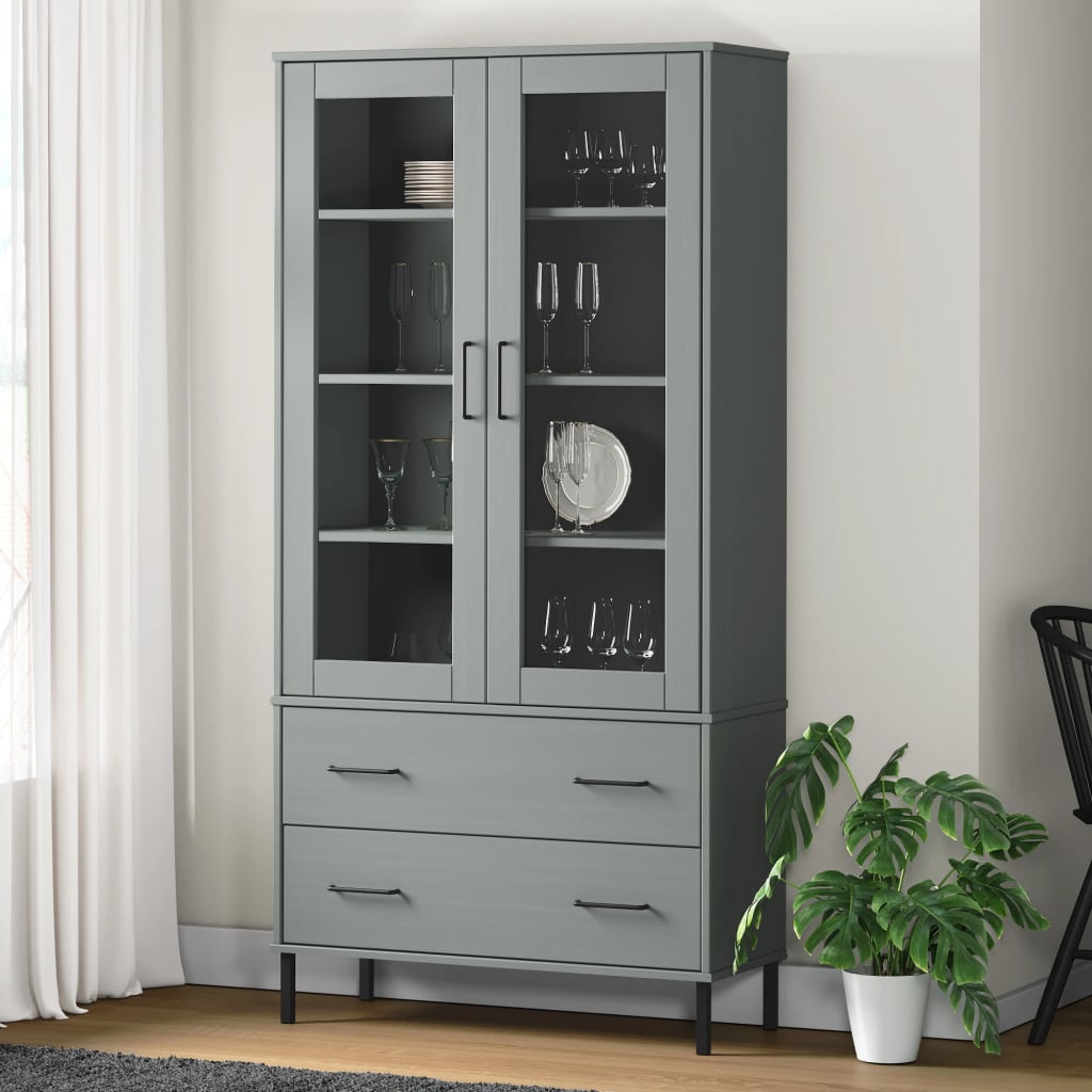 vidaXL Librería patas de metal OSLO madera maciza gris 85x35x172,5cm