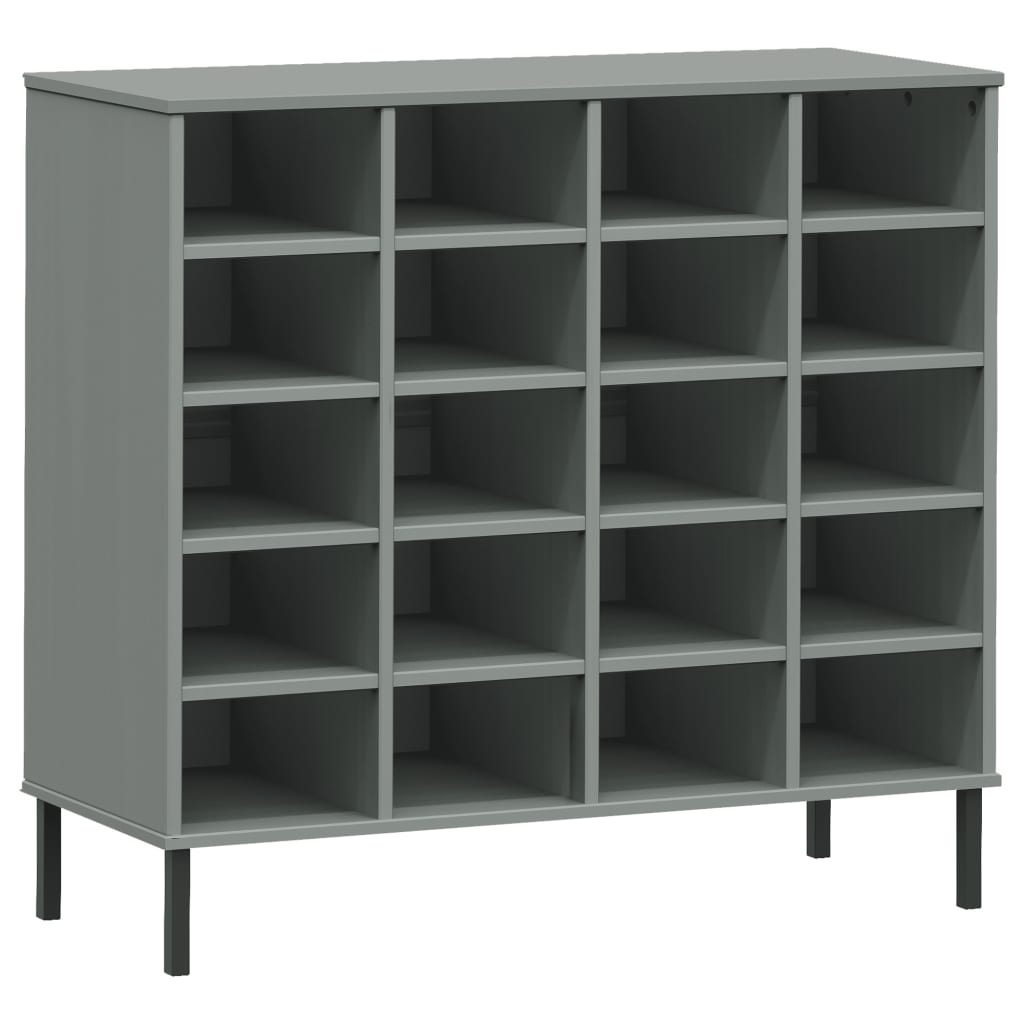 vidaXL Zapatero patas de metal OSLO madera maciza gris 95x35x86 cm