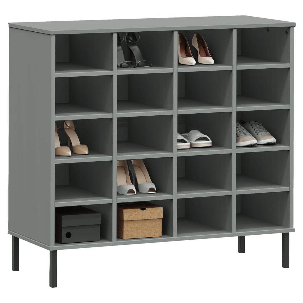 vidaXL Zapatero patas de metal OSLO madera maciza gris 95x35x86 cm