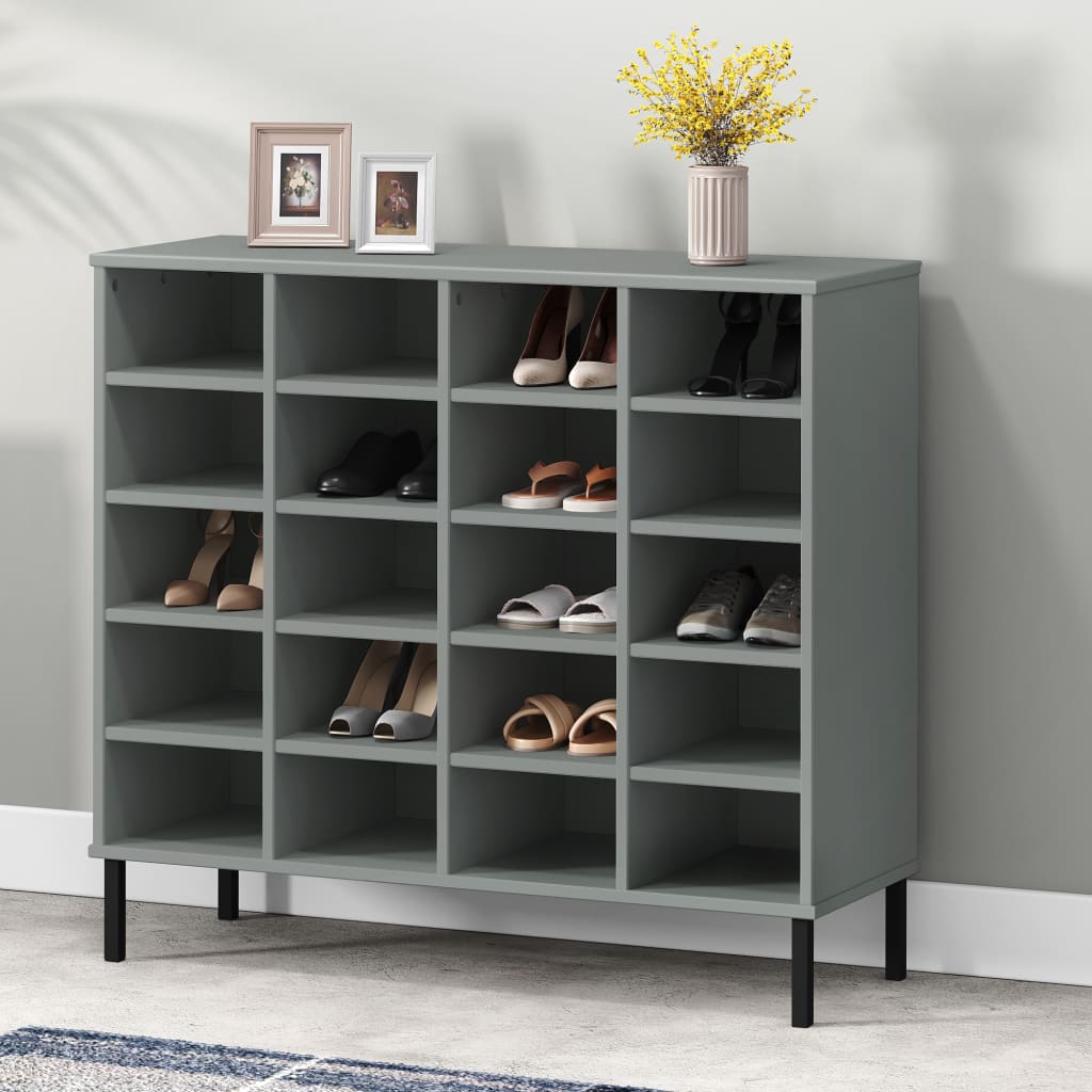 vidaXL Zapatero patas de metal OSLO madera maciza gris 95x35x86 cm