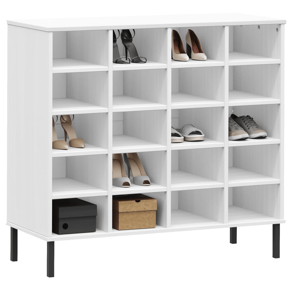 vidaXL Zapatero patas de metal OSLO madera maciza blanco 95x35x86 cm