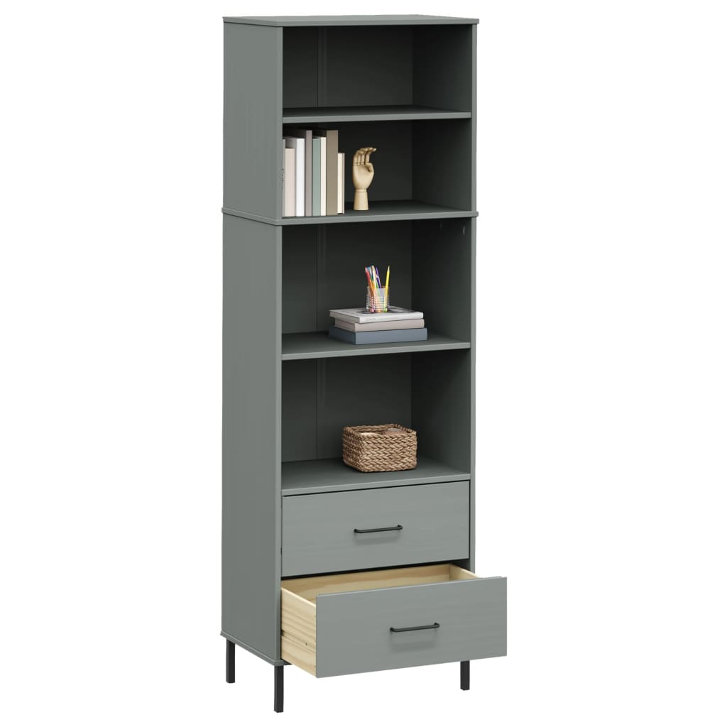 vidaXL Librería con 2 cajones OSLO madera maciza gris 60x35x180 cm