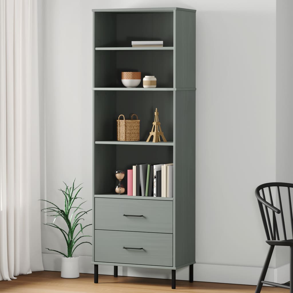 vidaXL Librería con 2 cajones OSLO madera maciza gris 60x35x180 cm