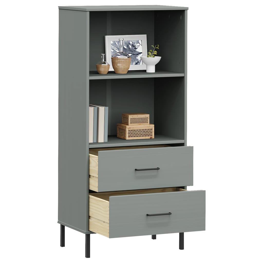 vidaXL Librería con 2 cajones OSLO madera maciza gris 60x35x128,5 cm