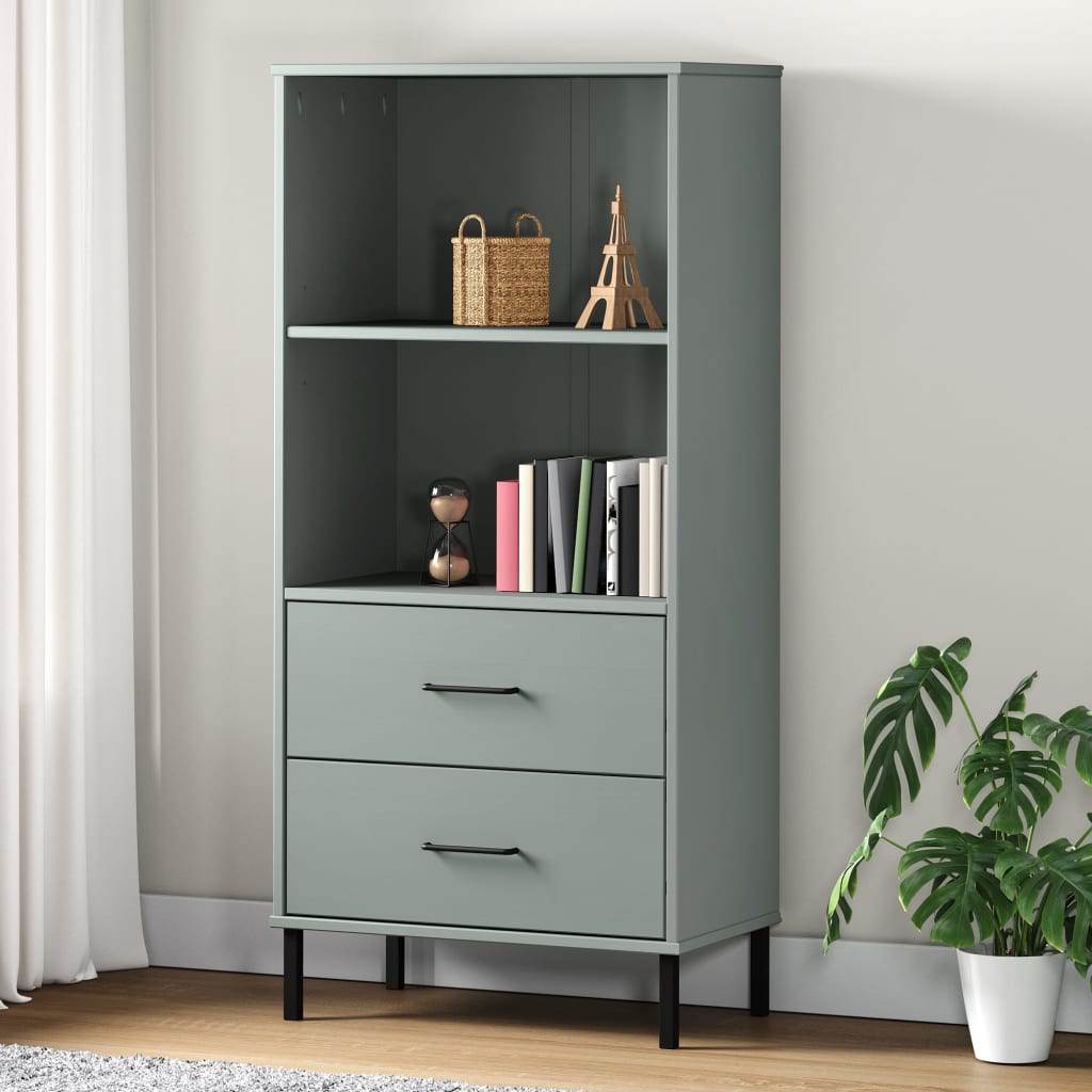 vidaXL Librería con 2 cajones OSLO madera maciza gris 60x35x128,5 cm