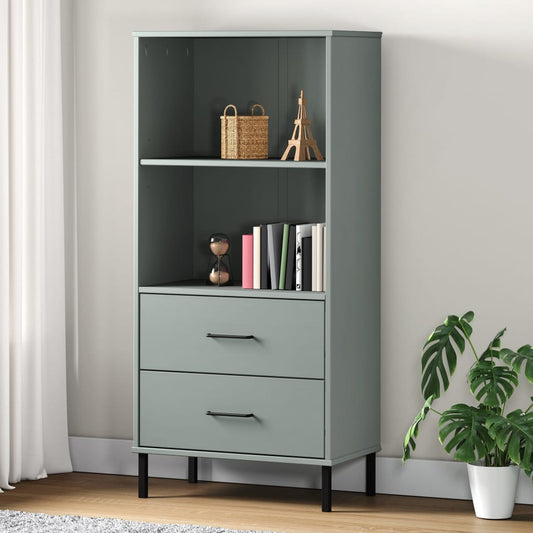 vidaXL Librería con 2 cajones OSLO madera maciza gris 60x35x128,5 cm