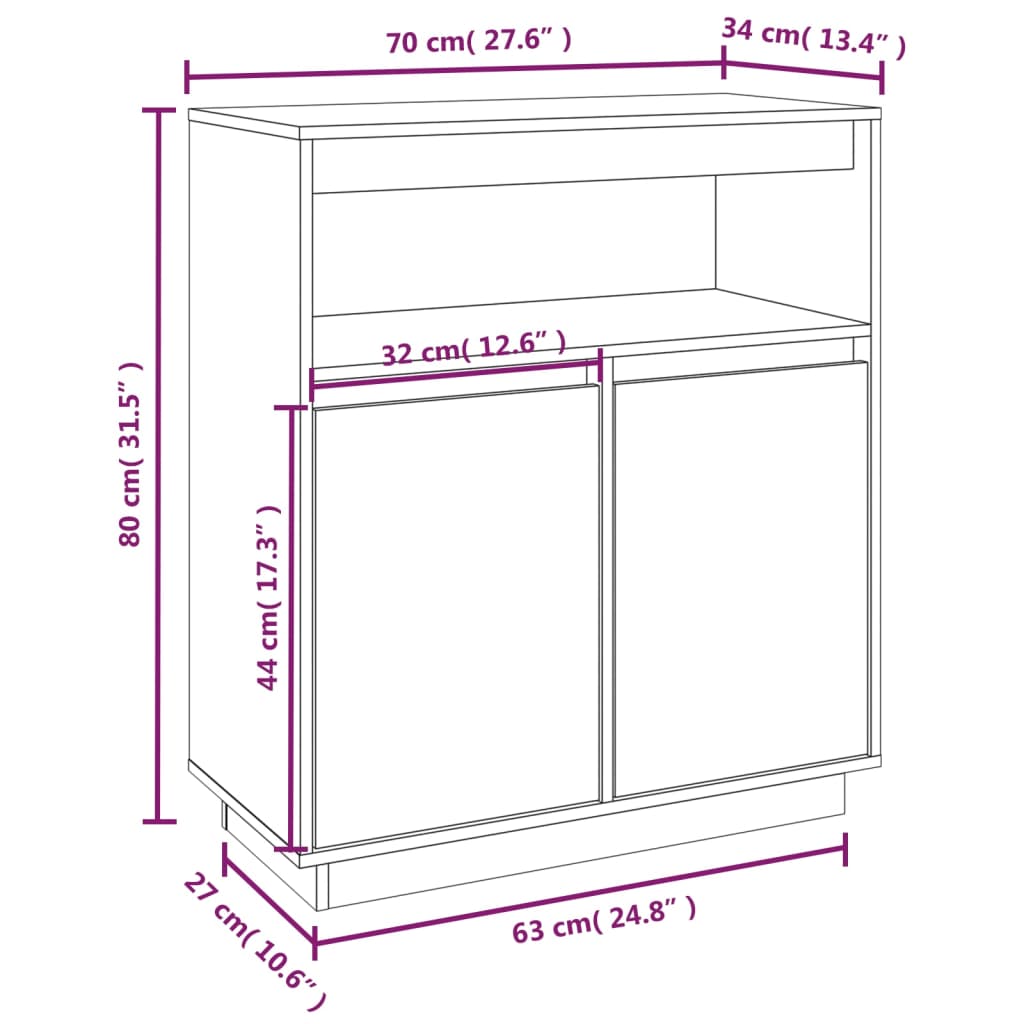 vidaXL Aparador de madera maciza de pino 70x34x80 cm