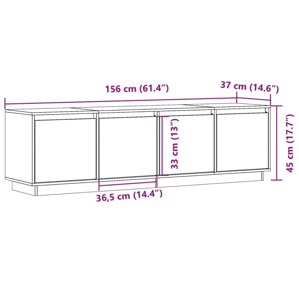 vidaXL Mueble de TV de madera maciza de pino 156x37x45 cm