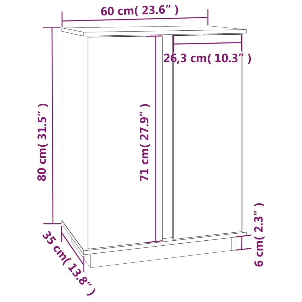 vidaXL Aparador de madera maciza de pino 60x35x80 cm