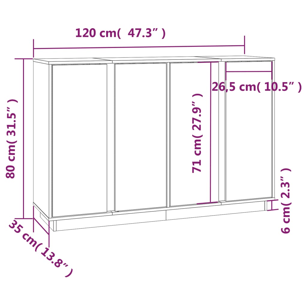 vidaXL Aparador de madera maciza de pino 120x35x80 cm