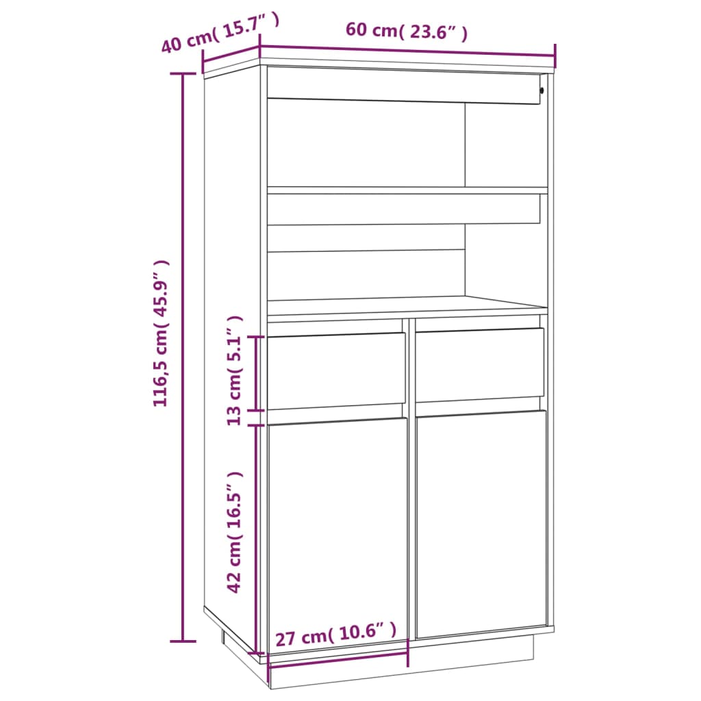 vidaXL Aparador alto de madera maciza de pino gris 60x40x116,5 cm