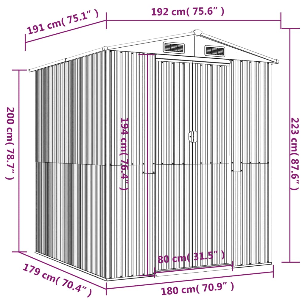 vidaXL Cobertizo de jardín acero galvanizado verde 192x191x223 cm