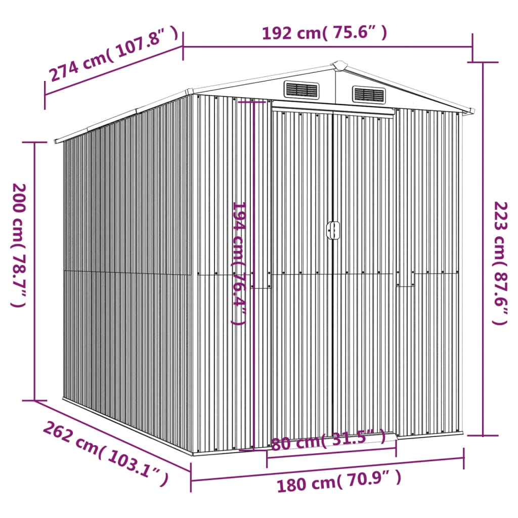 vidaXL Cobertizo de jardín acero galvanizado verde 192x274x223 cm