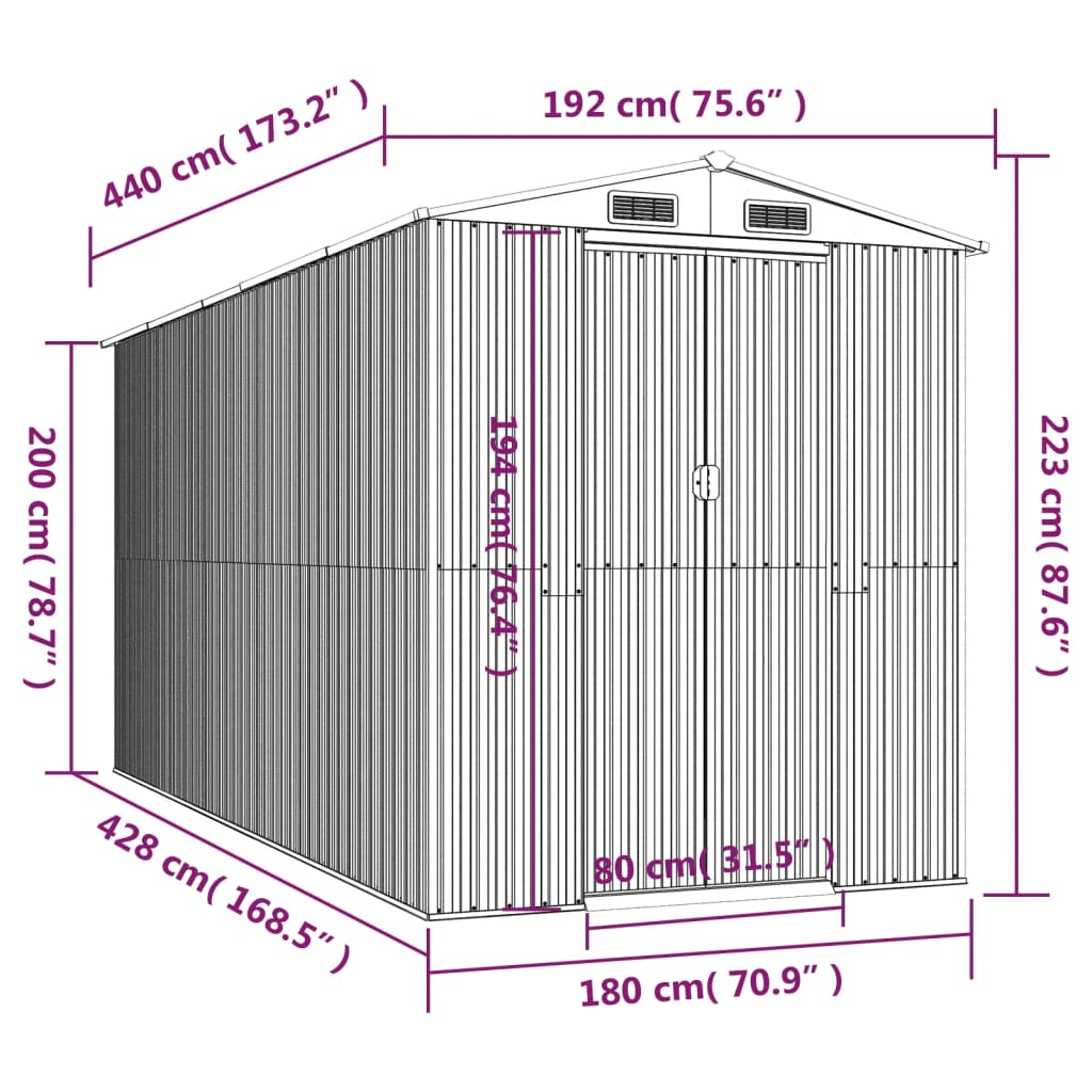 vidaXL Cobertizo de jardín acero galvanizado verde 192x440x223 cm