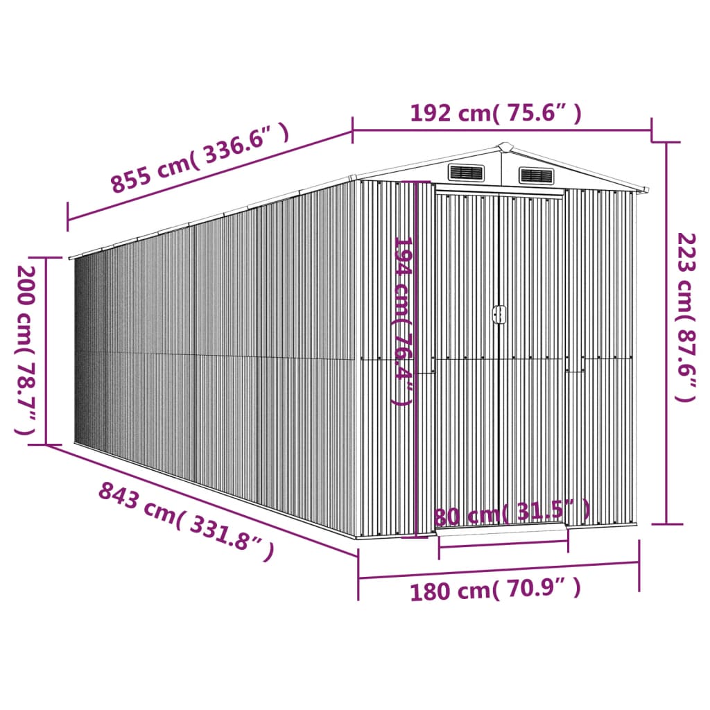 vidaXL Cobertizo jardín acero galvanizado marrón oscuro 192x855x223 cm