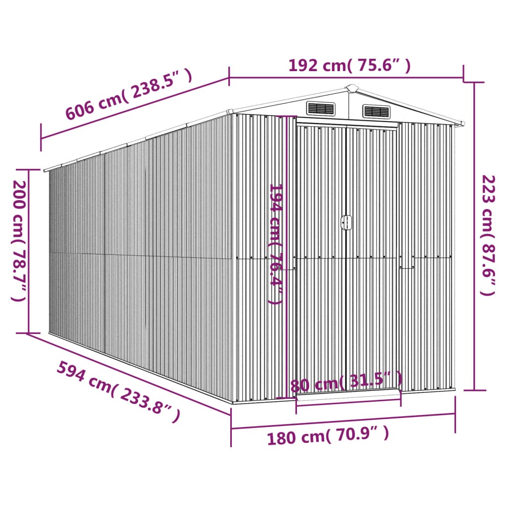 vidaXL Cobertizo jardín acero galvanizado marrón claro 192x606x223 cm