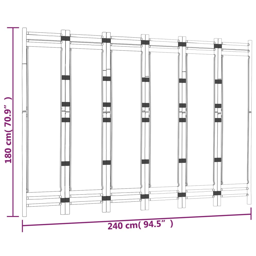 vidaXL Biombo plegable de 6 paneles bambú y lona 240 cm