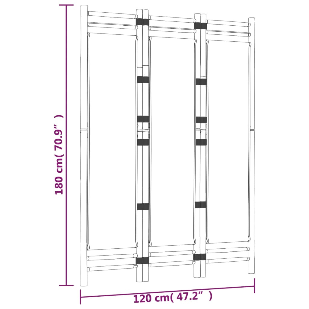 vidaXL Biombo plegable de 3 paneles bambú y lona 120 cm